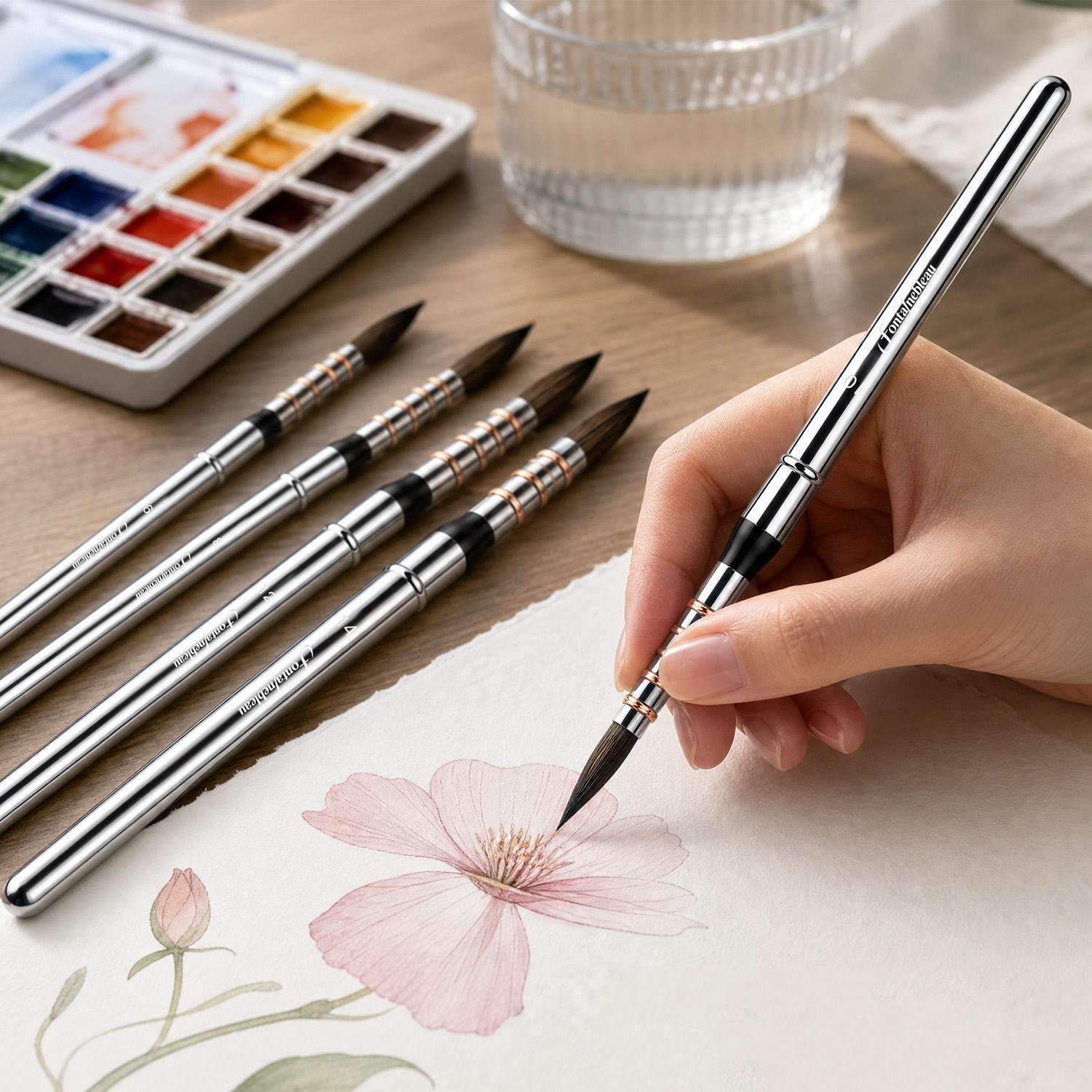 Squirrel Hair Watercolor Travel Paint Brush with Metal Handle