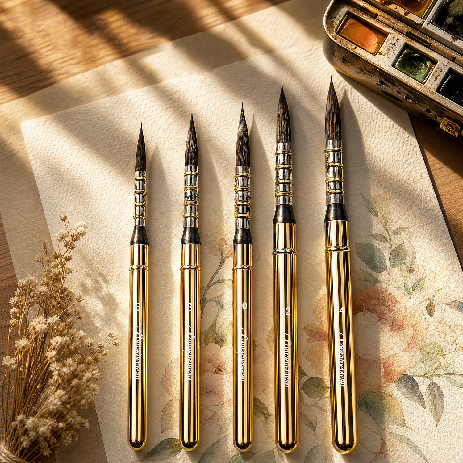 Natural Squirrel Hair Portable Watercolor Brush with Metal Handle
