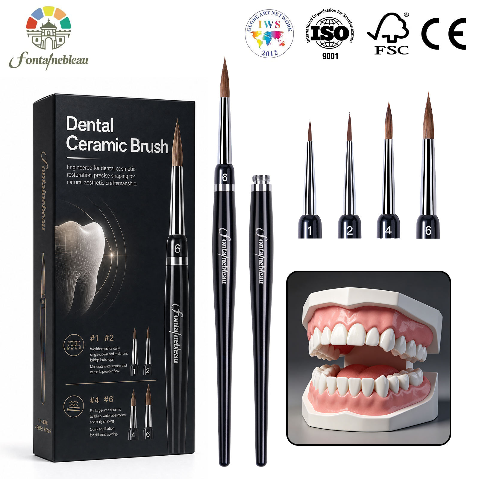 4-in-1 Replaceable Kolinsky Sable Dental Ceramic Brush