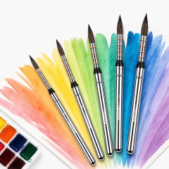 Squirrel Hair Watercolor Travel Paint Brush with Metal Handle