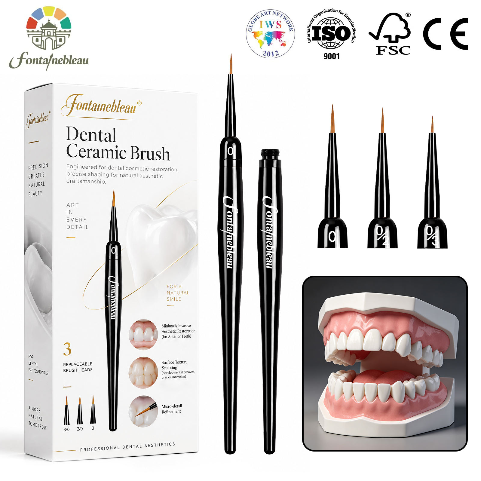 Kolinsky Sable Dental Characterization Brush with Replaceable Tips