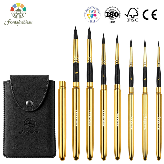 Vegan Synthetic Hair Travel Paint Brush with Golden Metal Handle