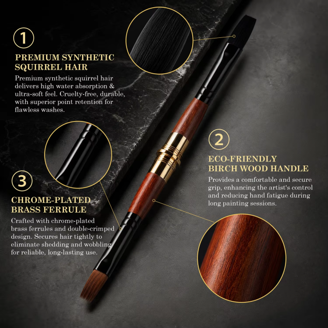 Vegan Synthetic Squirrel Hair Dual-Tip Watercolor Travel Brush Set