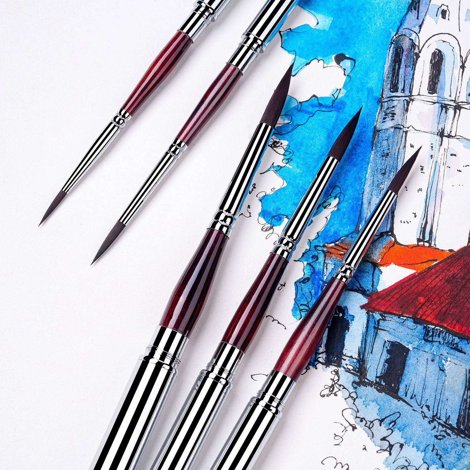 5-Piece Synthetic Hair Travel Watercolor and Acrylic Brush Set