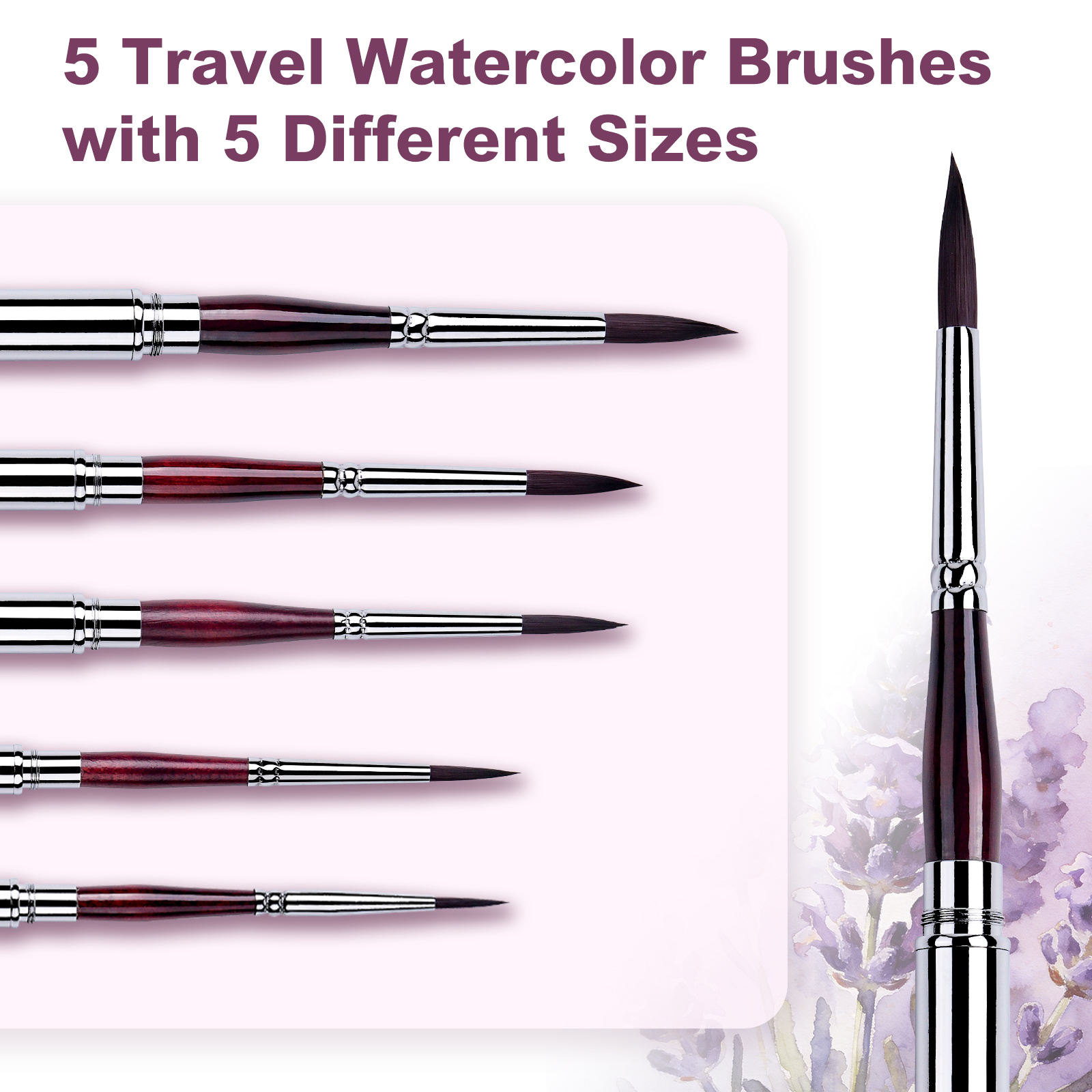 5-Piece Synthetic Hair Travel Watercolor and Acrylic Brush Set
