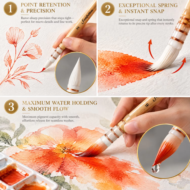 Goat Hair Mop Watercolor Brush Set with Wooden Handle and Gift Box