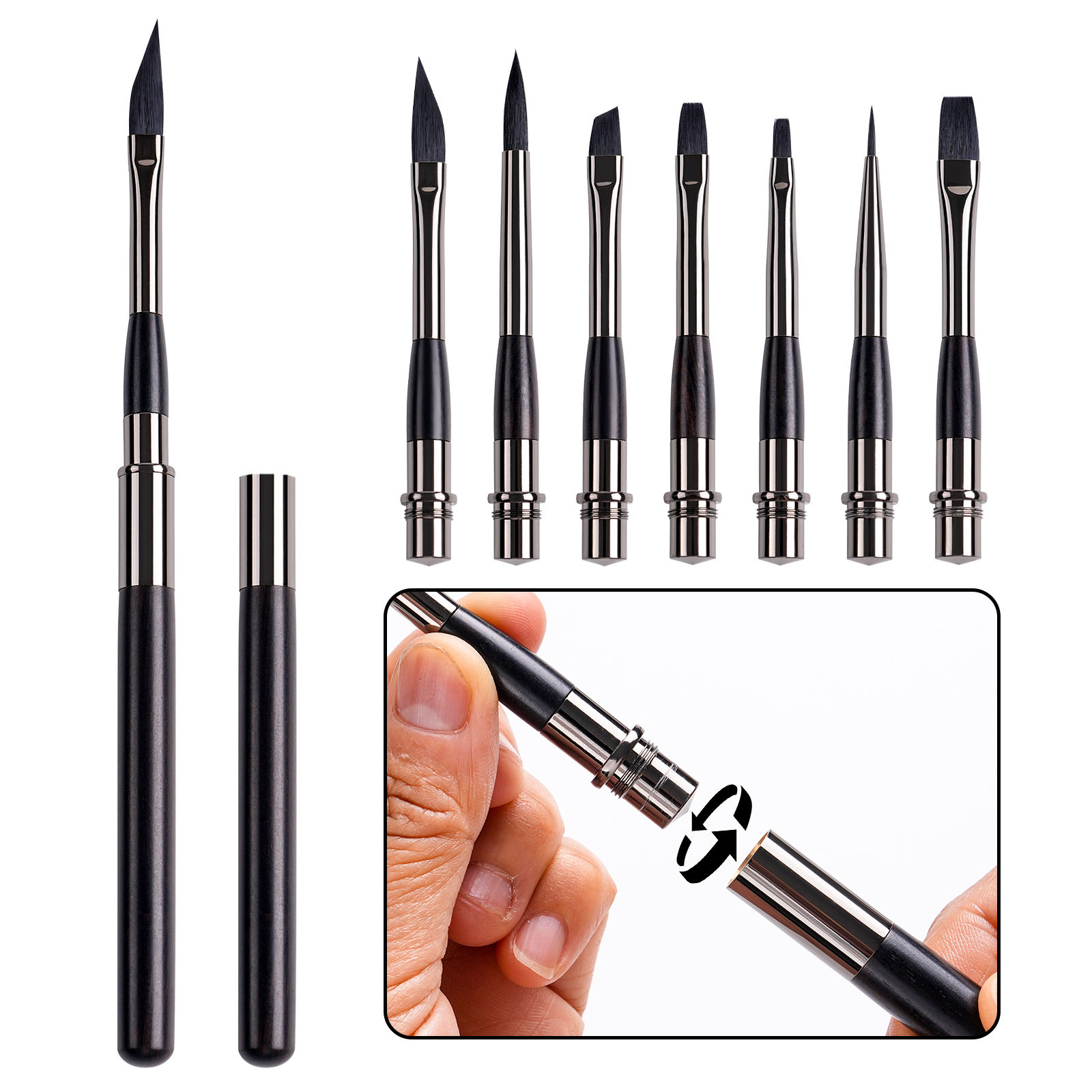 Portable Artist Travel Paint Brush with Replaceable Nylon Brush Heads