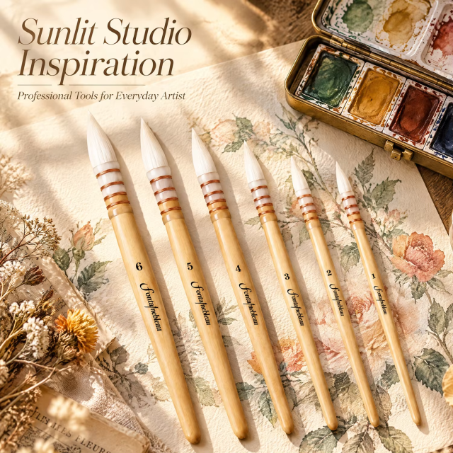 Goat Hair Mop Watercolor Brush Set with Wooden Handle and Gift Box