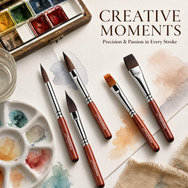 6-Piece Squirrel Hair and Nylon Travel Watercolor Brush Set