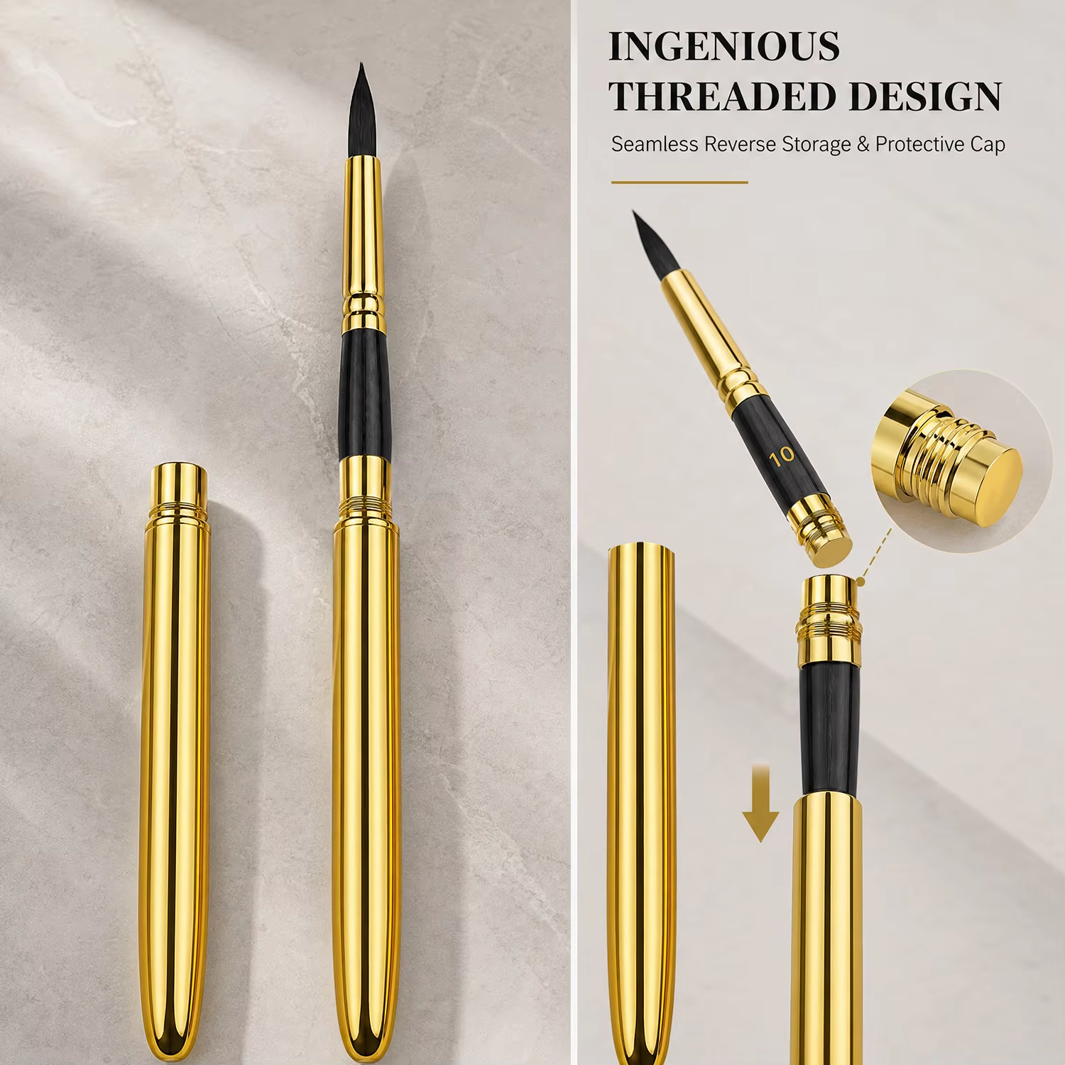 Vegan Synthetic Hair Travel Paint Brush with Golden Metal Handle