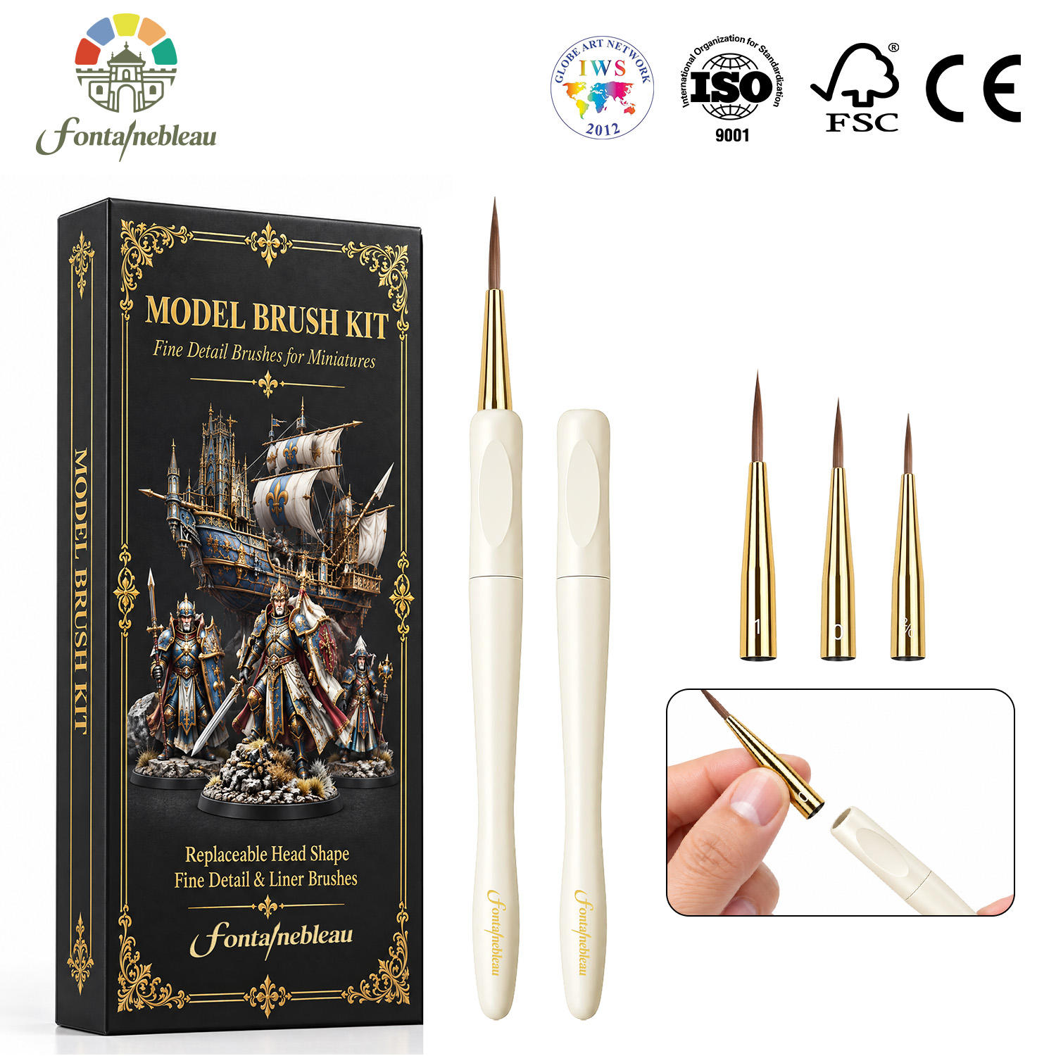 Replaceable Head Miniature Detail Paint Brush Set with Metal Handle