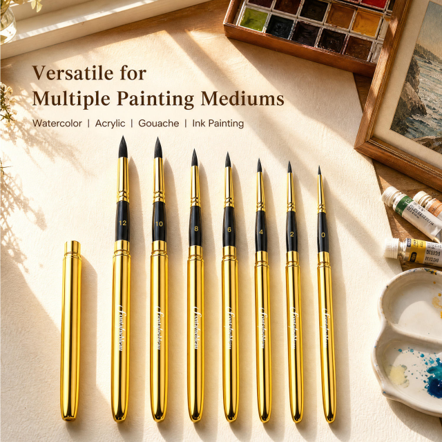 Vegan Synthetic Hair Travel Paint Brush with Golden Metal Handle