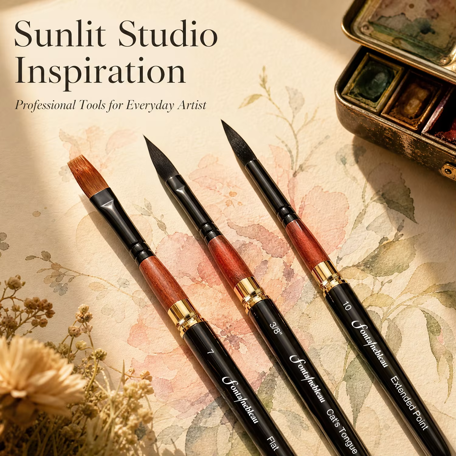 Vegan Synthetic Squirrel Hair Dual-Tip Watercolor Travel Brush Set