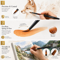 3-Piece Nylon Travel Paint Brush Set with Short Wooden Handles