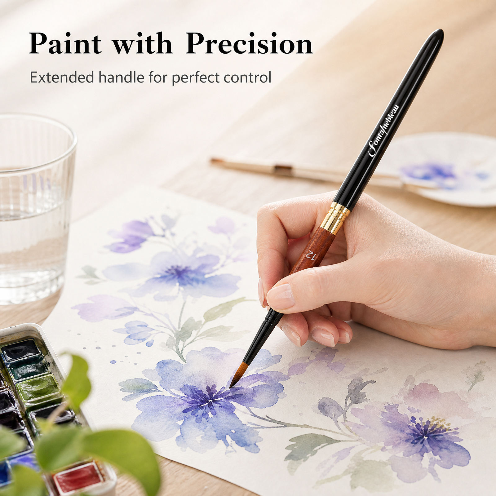 3-Piece Nylon Travel Paint Brush Set with Short Wooden Handles