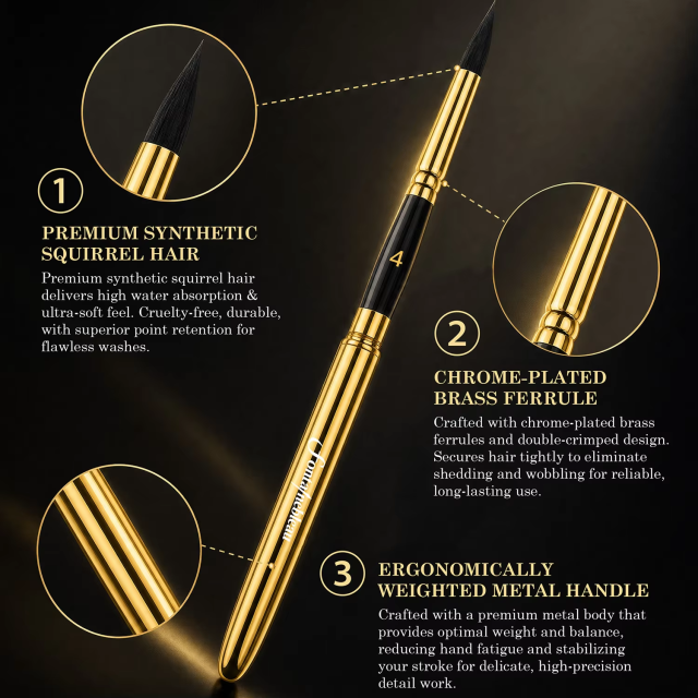 Vegan Synthetic Hair Travel Paint Brush with Golden Metal Handle