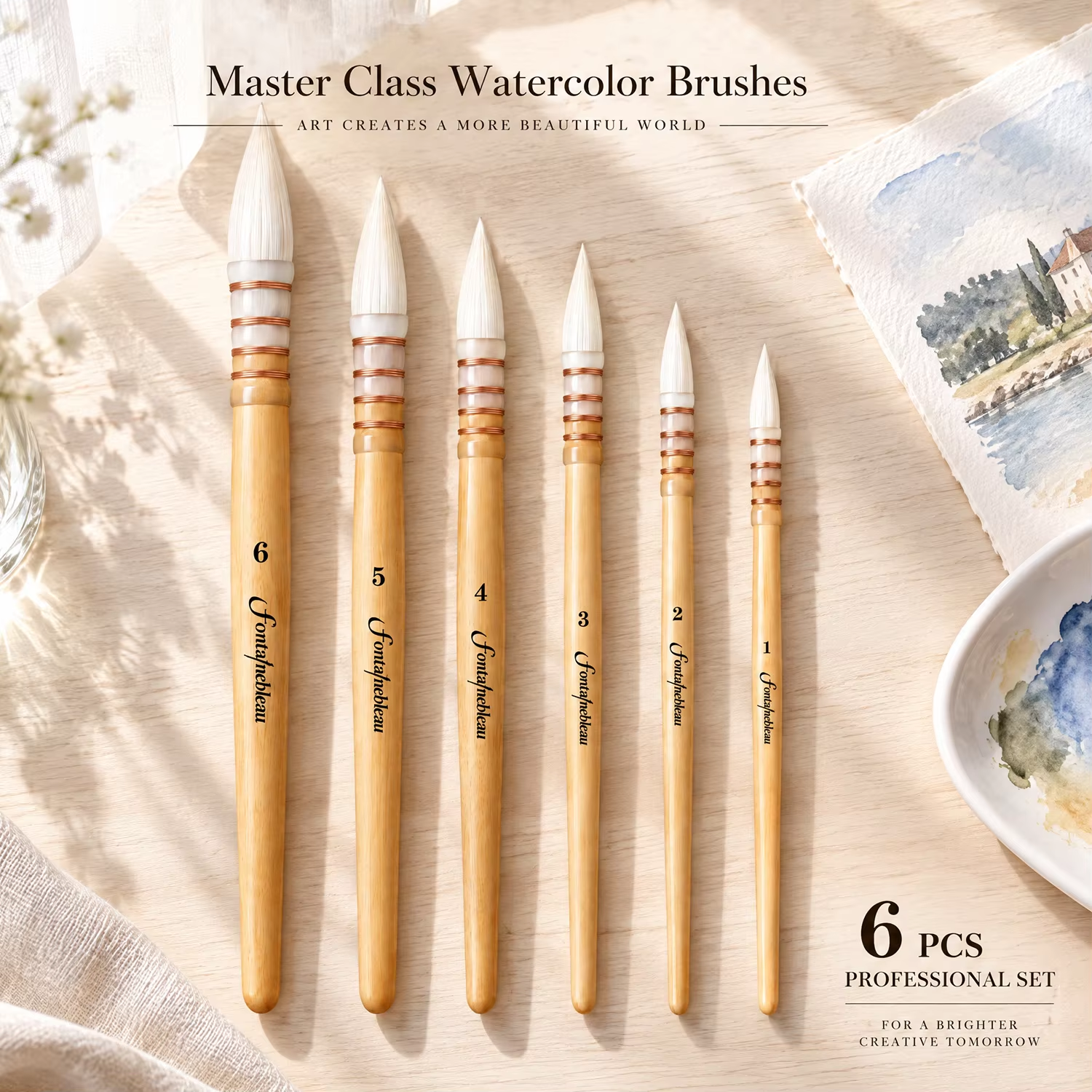 Goat Hair Mop Watercolor Brush Set with Wooden Handle and Gift Box