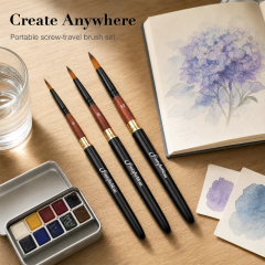 3-Piece Nylon Travel Paint Brush Set with Short Wooden Handles