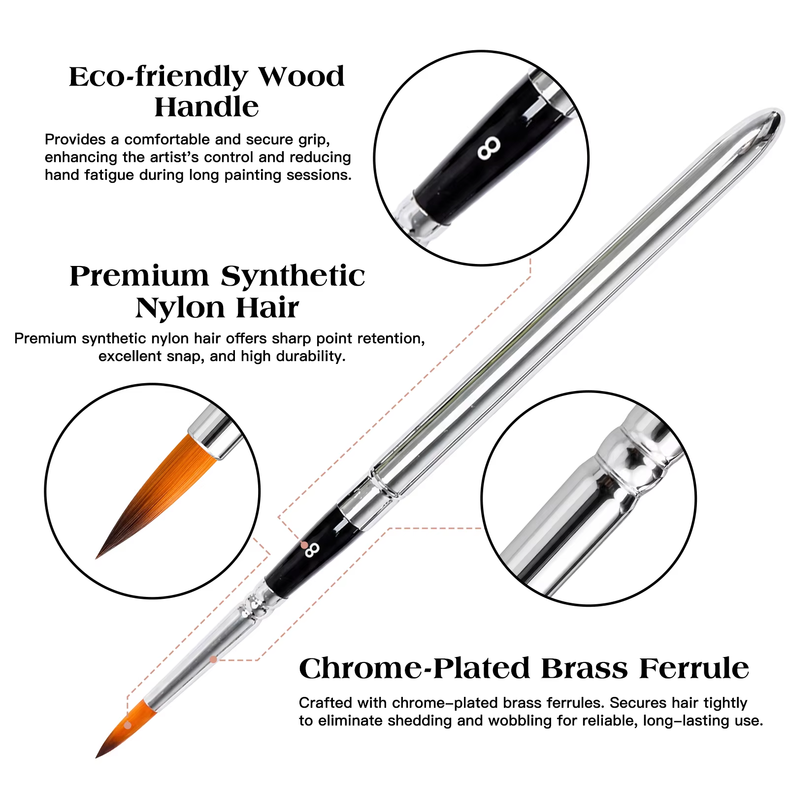 3-Piece Synthetic Nylon Travel Paint Brush Set with Metal Handles