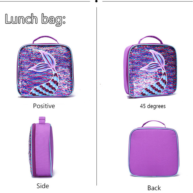Purple Mermaid School Backpack for kids and Teenagers