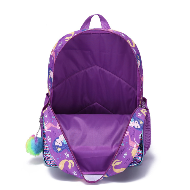 Purple Mermaid School Backpack for kids and Teenagers