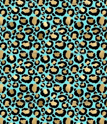 Blue Turquoise Gold Metallic Leopard Print Fur Spots Zipper Pouch