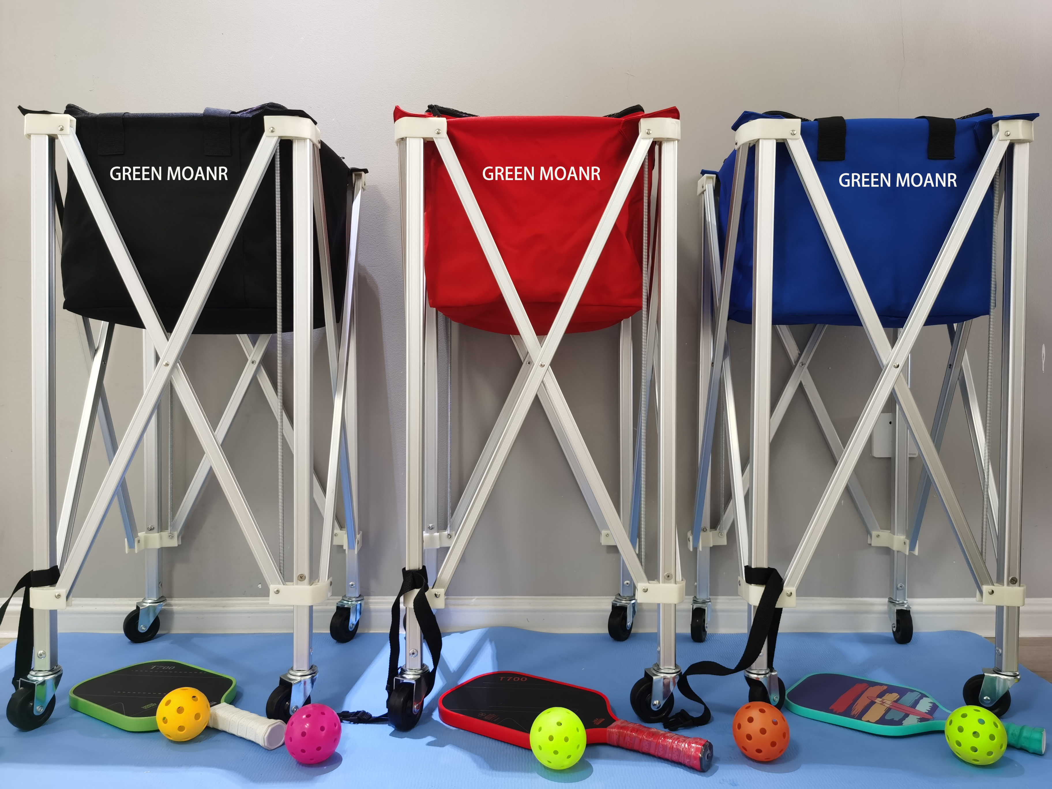 Keranjang Bola Tenis Padel Pickleball Beroda Kapasitas Besar 160 Bola Kualitas Terbaik / Foldable Ball Cart Portable Ball Hopper with Wheels