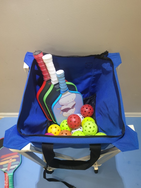 Keranjang Bola Tenis Padel Pickleball Beroda Kapasitas Besar 160 Bola Kualitas Terbaik / Foldable Ball Cart Portable Ball Hopper with Wheels