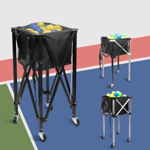 Keranjang Bola Tenis Padel Pickleball Beroda Kapasitas Besar 160 Bola Kualitas Terbaik / Foldable Ball Cart Portable Ball Hopper with Wheels