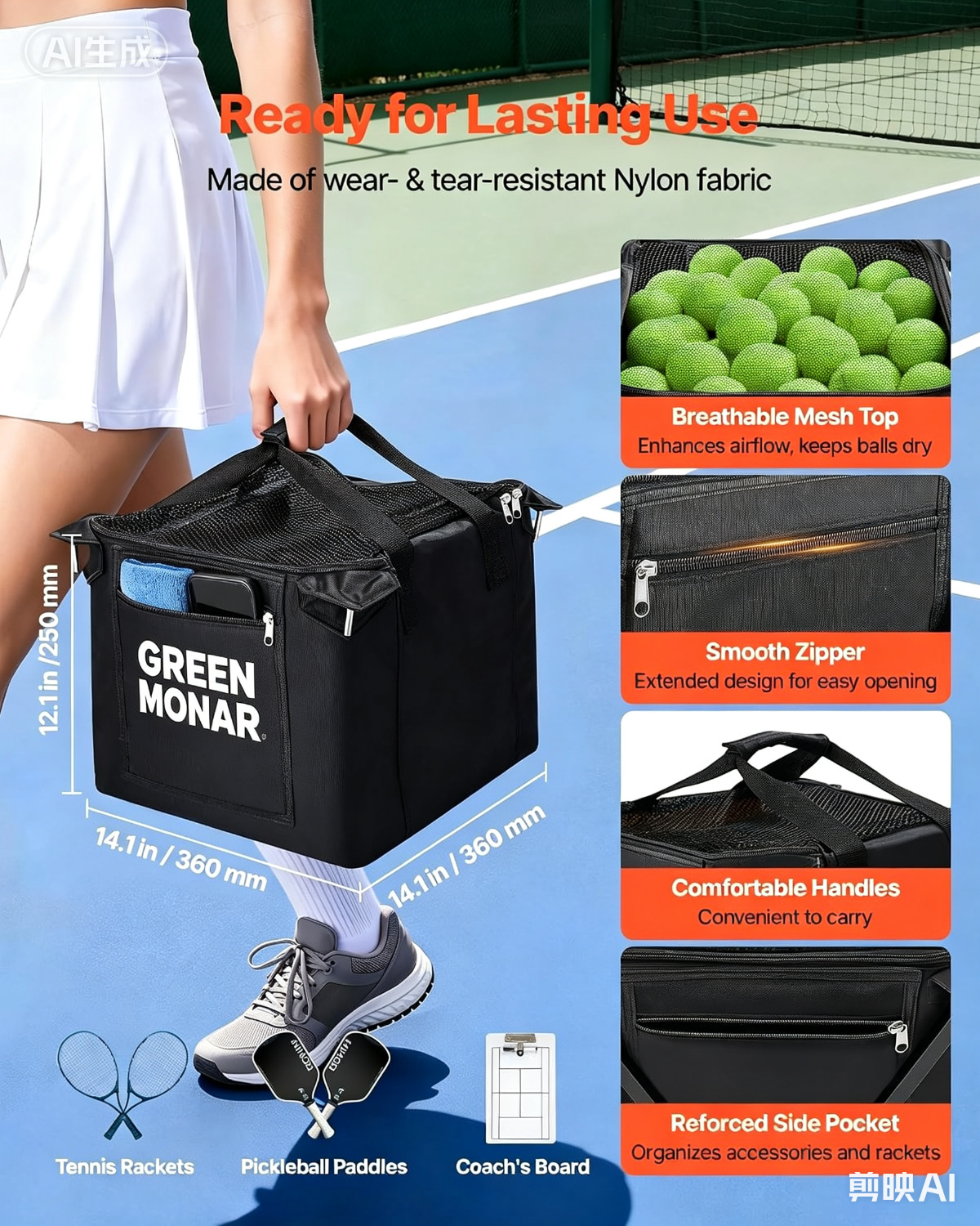 Green Monar Tennis & Pickleball Hopper