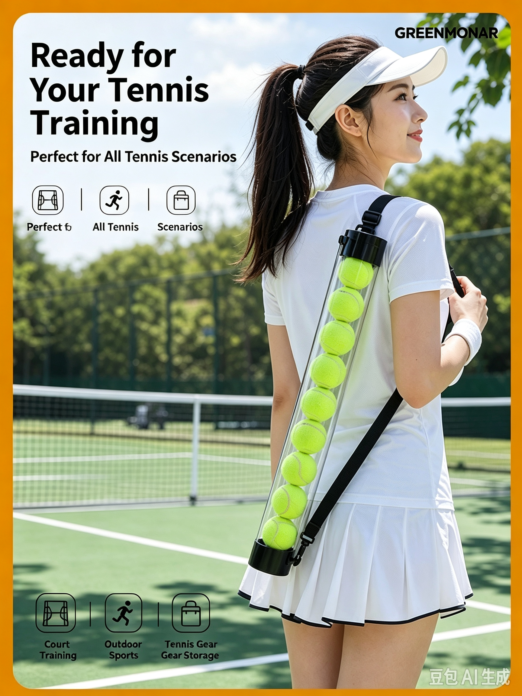 Tennis Ball Pickup Tube, 15 Balls Capacity, Transparent PC Tennis Ball Collector with Strap, Portable Tennis Training Storage Tube