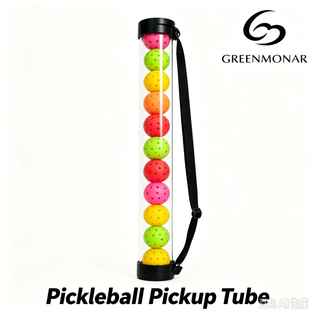 Pickleball Pickup Tube, 12 Balls Capacity, Transparent PC Pickleball Collector with Shoulder Strap, Portable Pickleball Training Storage Tube