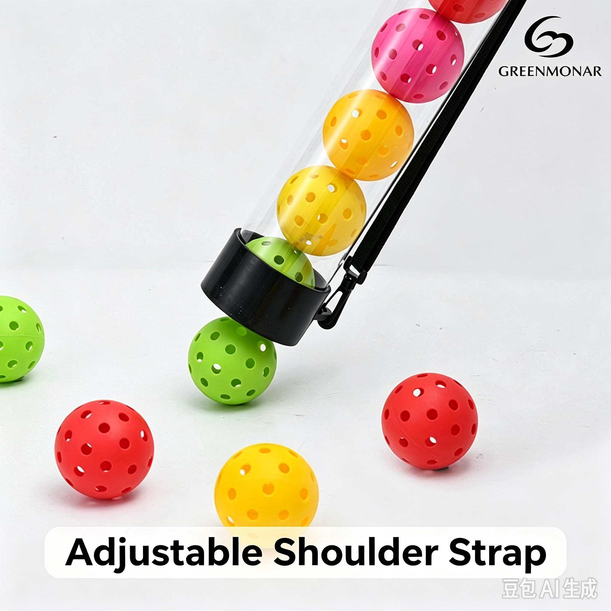Pickleball Pickup Tube, 12 Balls Capacity, Transparent PC Pickleball Collector with Shoulder Strap, Portable Pickleball Training Storage Tube