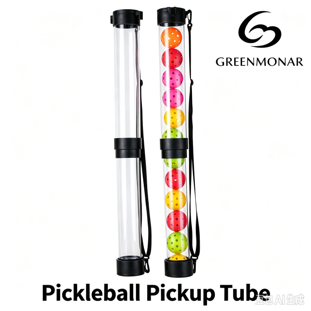 Pickleball Pickup Tube, 12 Balls Capacity, Transparent PC Pickleball Collector with Shoulder Strap, Portable Pickleball Training Storage Tube