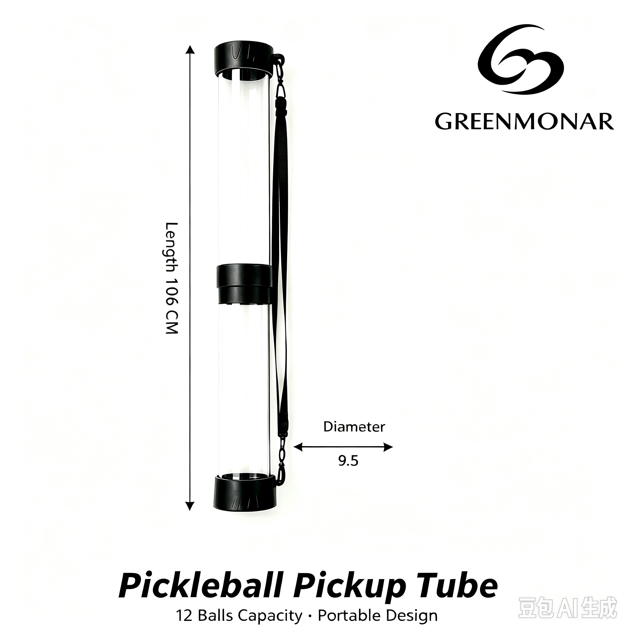 Pickleball Pickup Tube, 12 Balls Capacity, Transparent PC Pickleball Collector with Shoulder Strap, Portable Pickleball Training Storage Tube