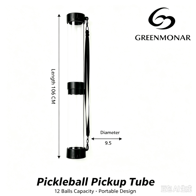 Pickleball Pickup Tube, 12 Balls Capacity, Transparent PC Pickleball Collector with Shoulder Strap, Portable Pickleball Training Storage Tube
