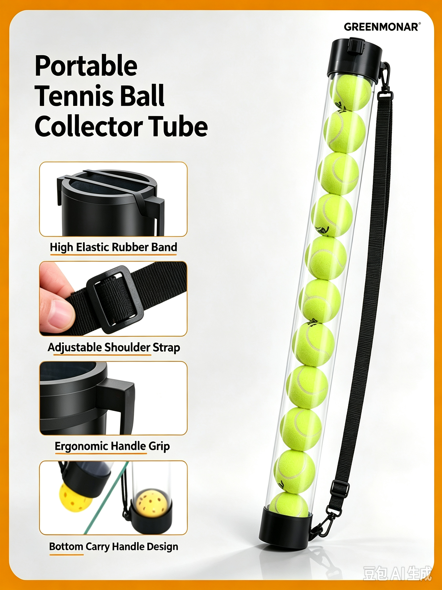 Portable Tennis Ball Collector Tube Pick Up Tool Holds 15 Balls OEM ODM Customization