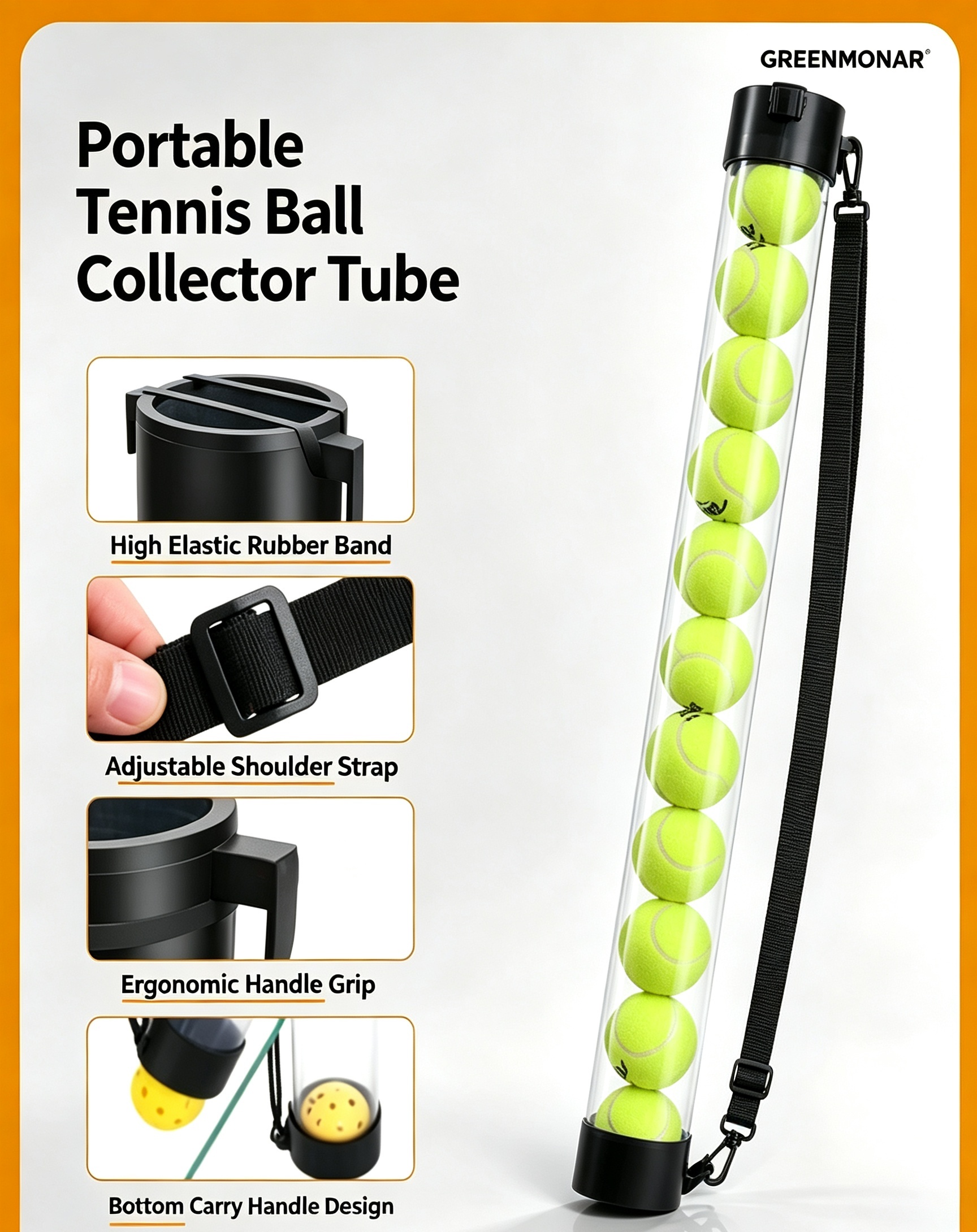 Portable Tennis Ball Collector Tube – Holds 15 Balls