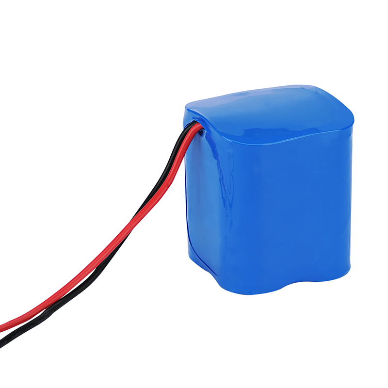 6.4V 12Ah 32700 2S2P custom LiFePO4 battery pack with blue wrap and red and black power leads - front view
