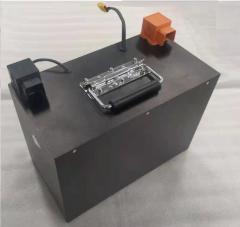 12.8V 100Ah LiFePO4 battery pack with black metal enclosure, folding handle, terminal covers and monitoring lead