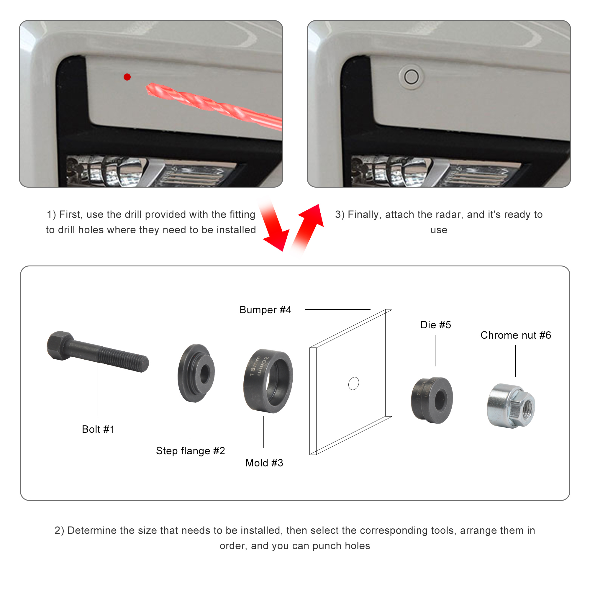 Parking Sensor Distance Control Hole Cutter Tool Set 17mm - 32mm