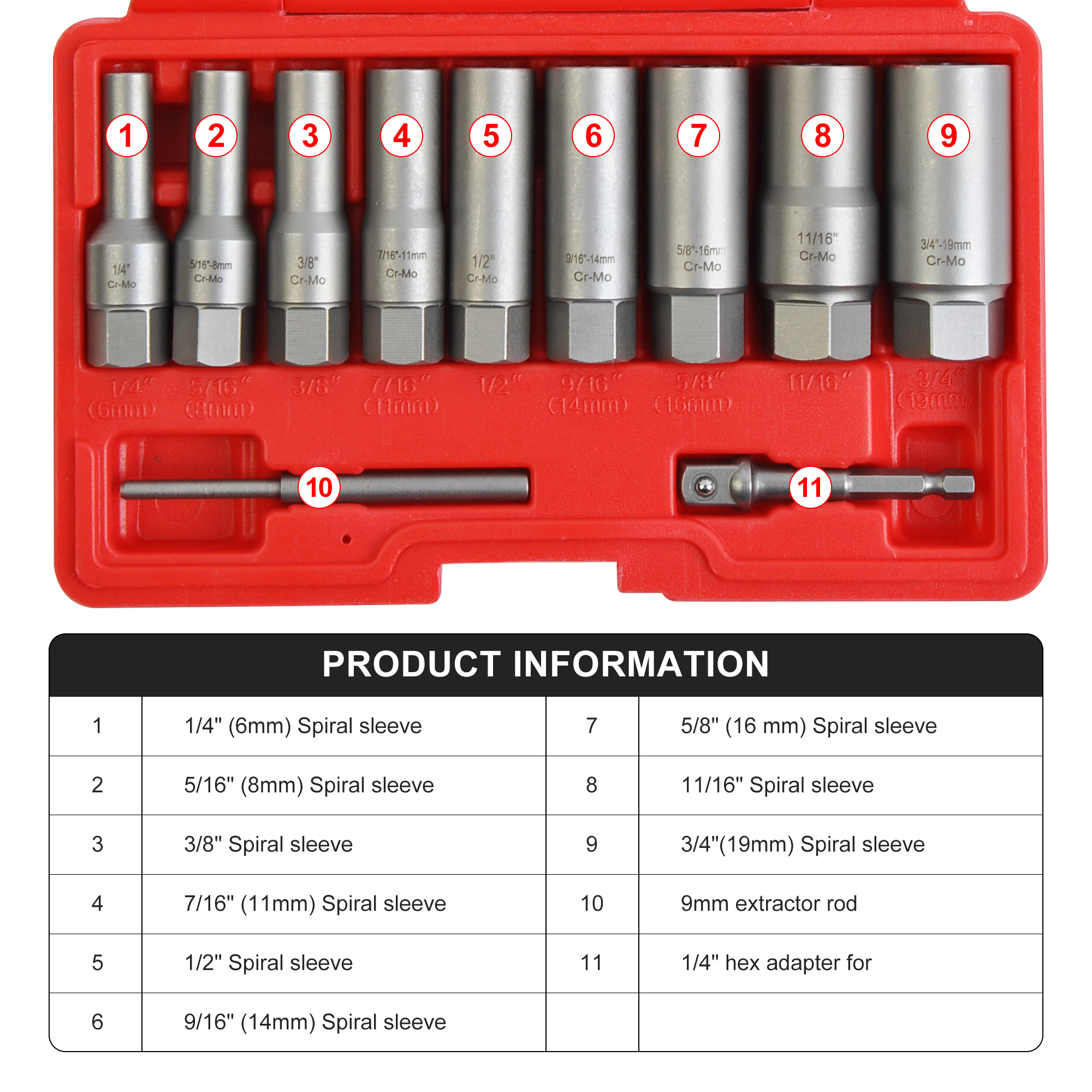 11pcs 3/8" Deep Twist Socket