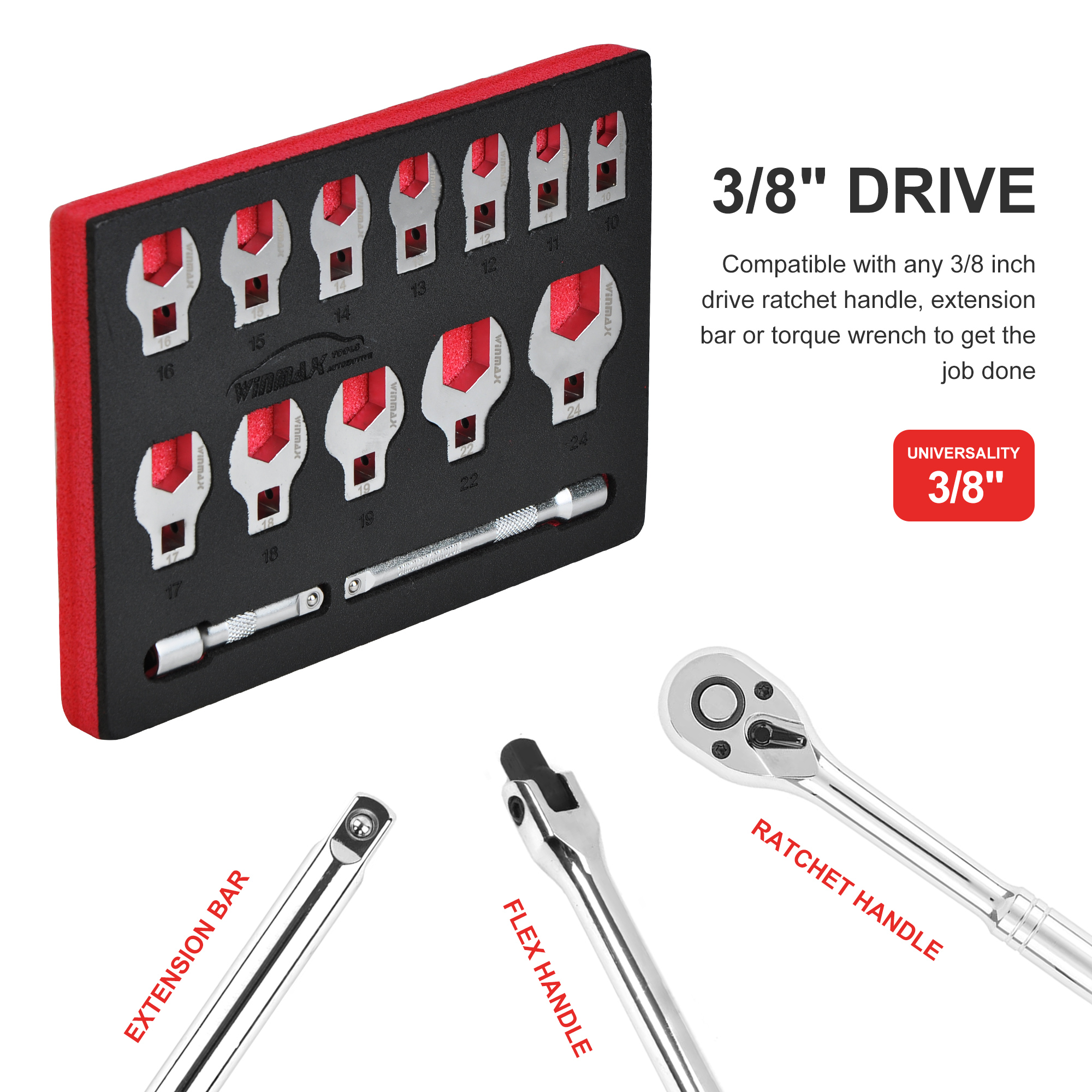 14件套V口牛角扳手头-公制