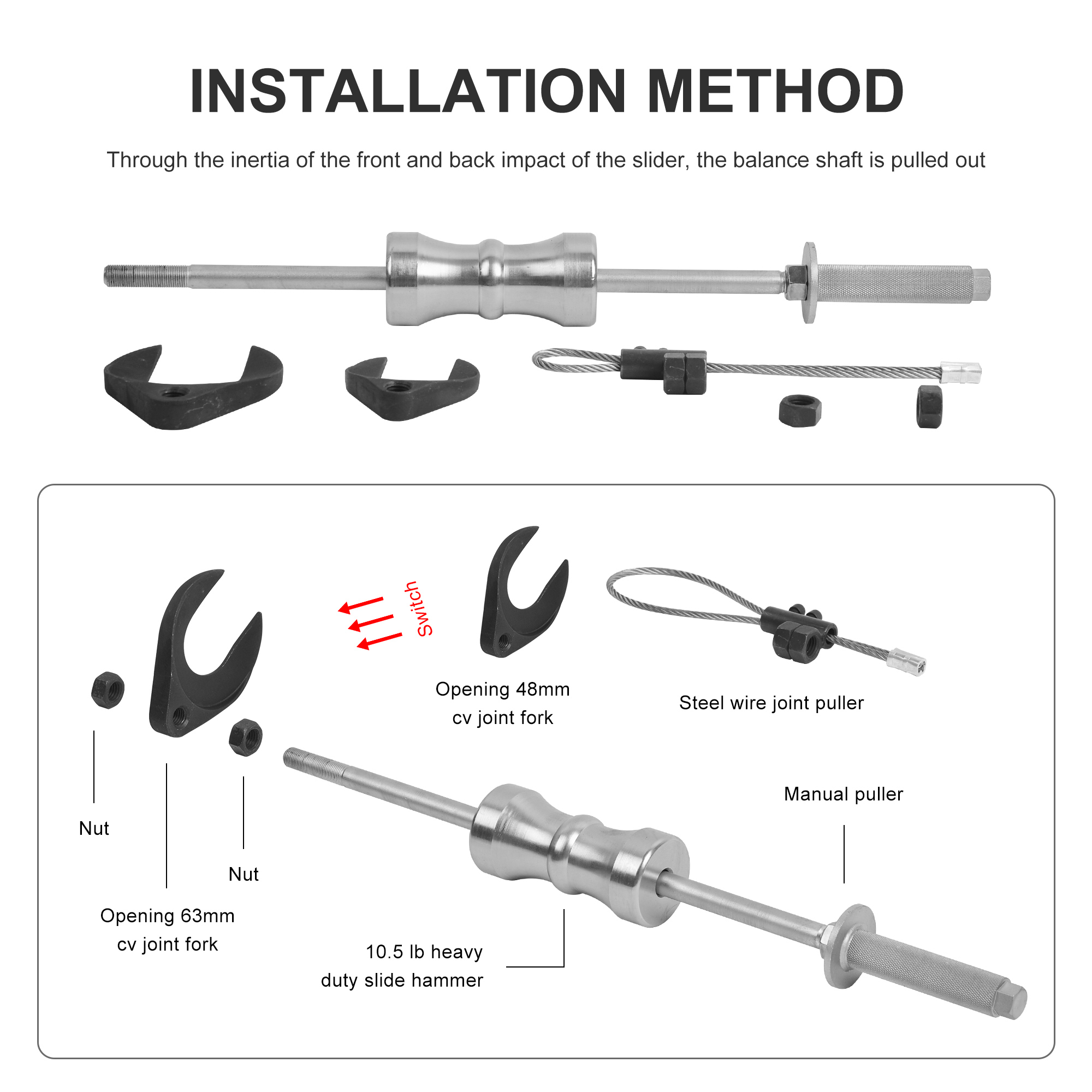Inner CV Axle Removal Tool with Slide Hammer and CV Joint Puller Universal Set