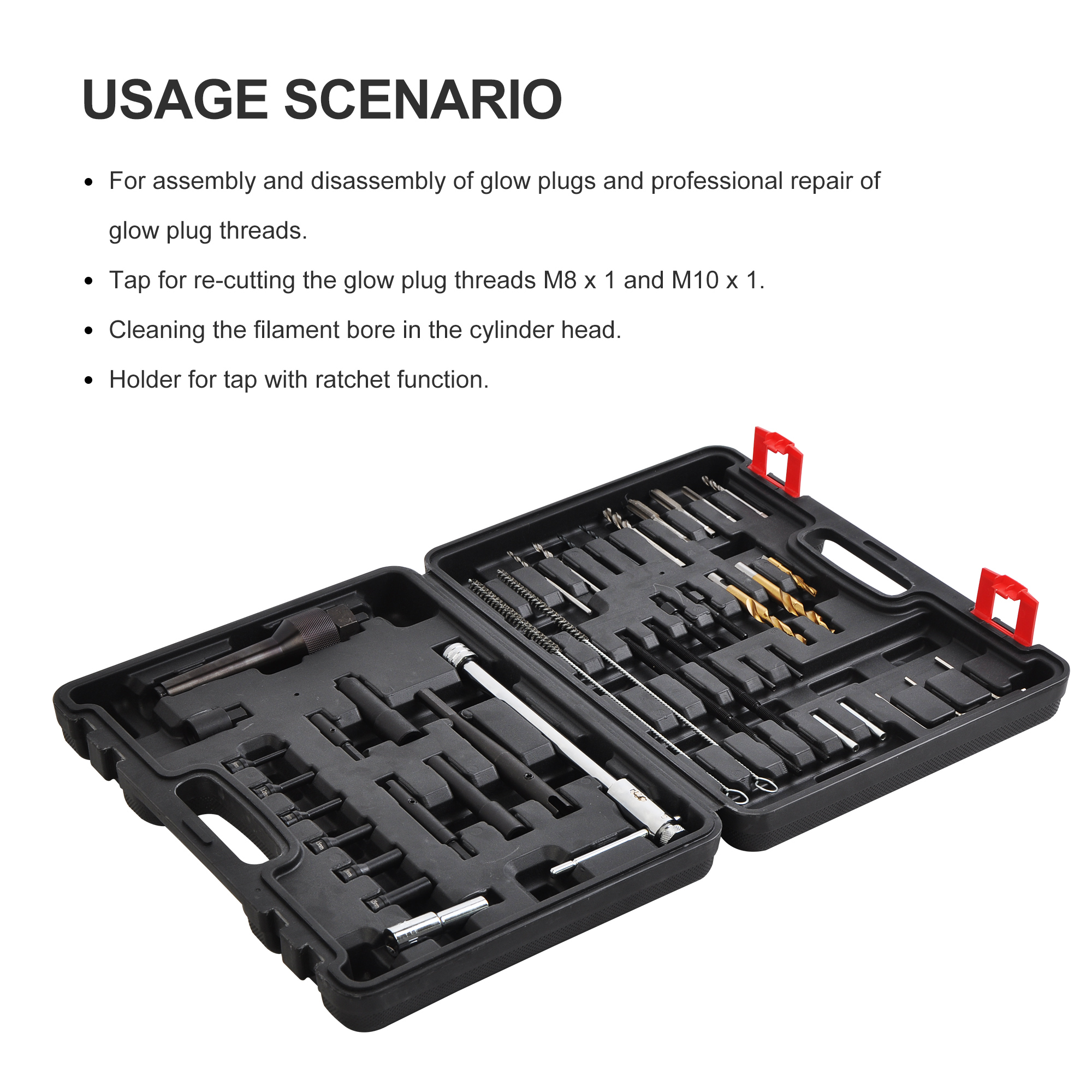 40PCS Glow Plug Tool and Thread Repair Kit M8, M10