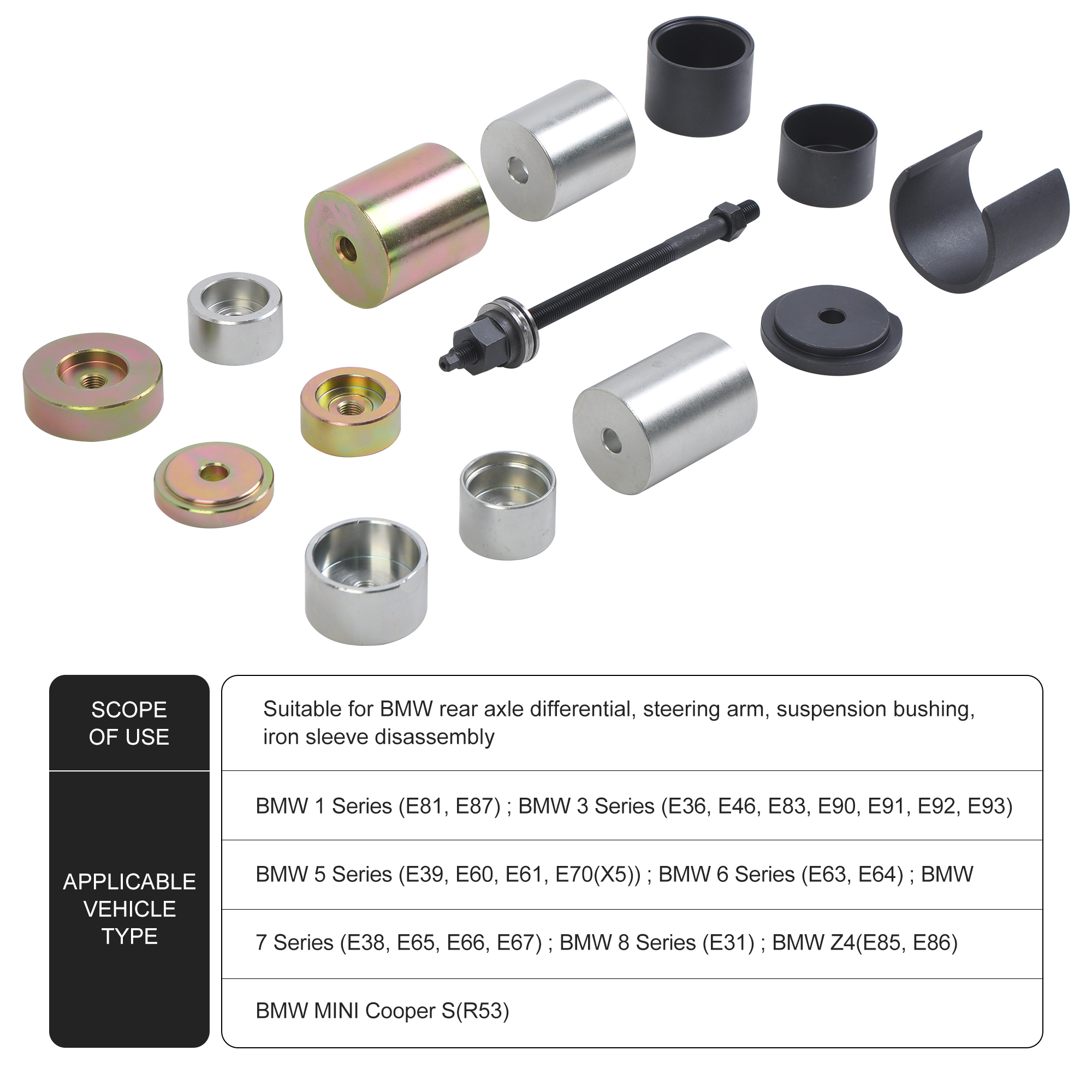 BMW E36/46, E38/39, E60/61, E31, E90/91 Differential & Axle Bush Tools