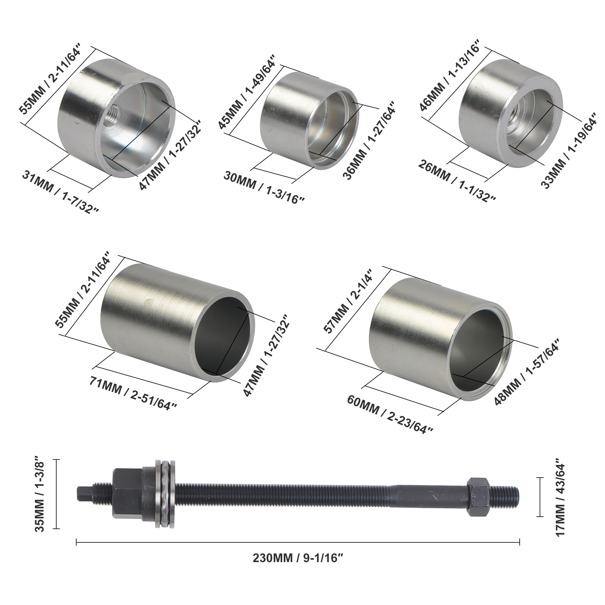 BMW E36/46, E38/39, E60/61, E31, E90/91 Differential & Axle Bush Tools