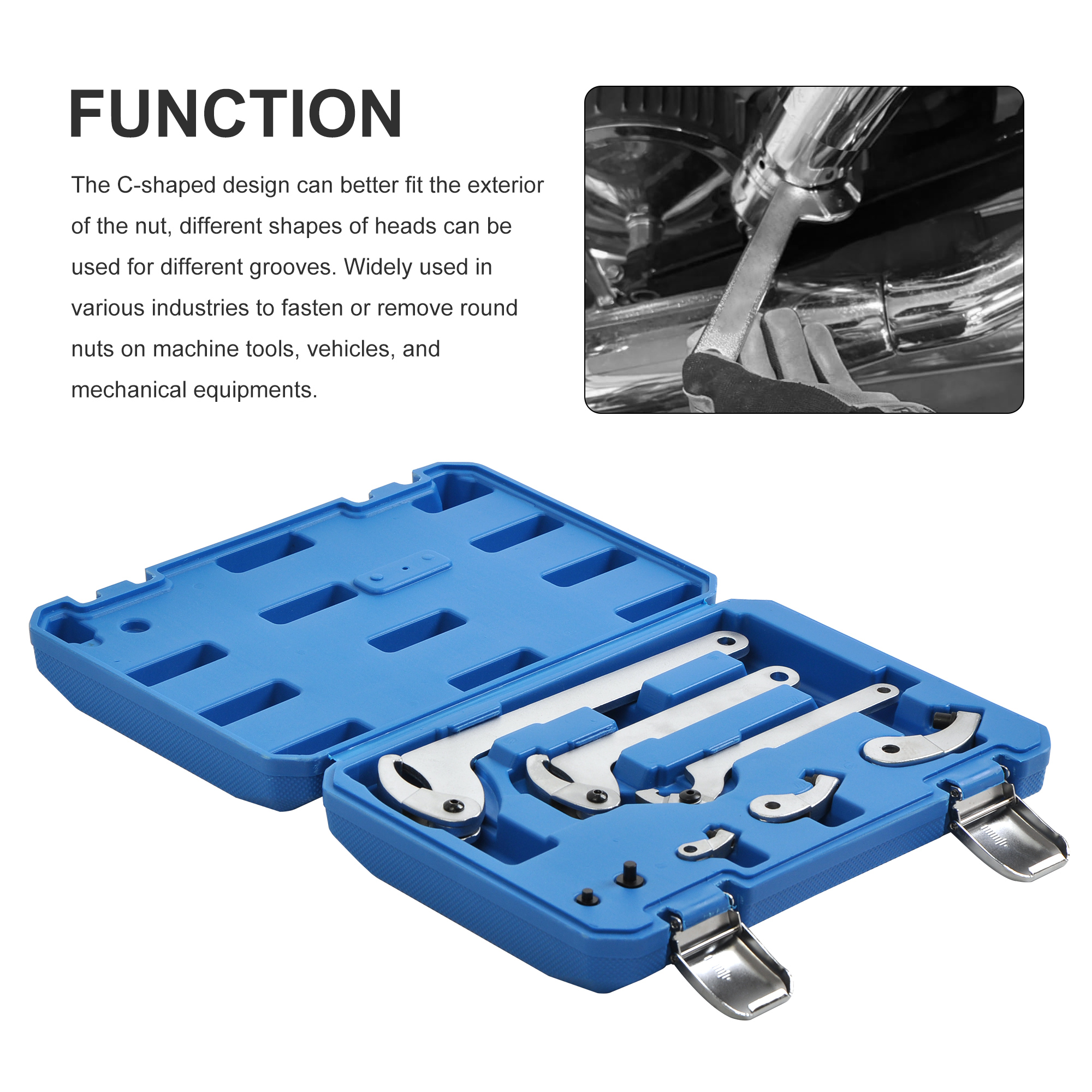 8PCS Hook Wrench Set, 35 - 120 mm