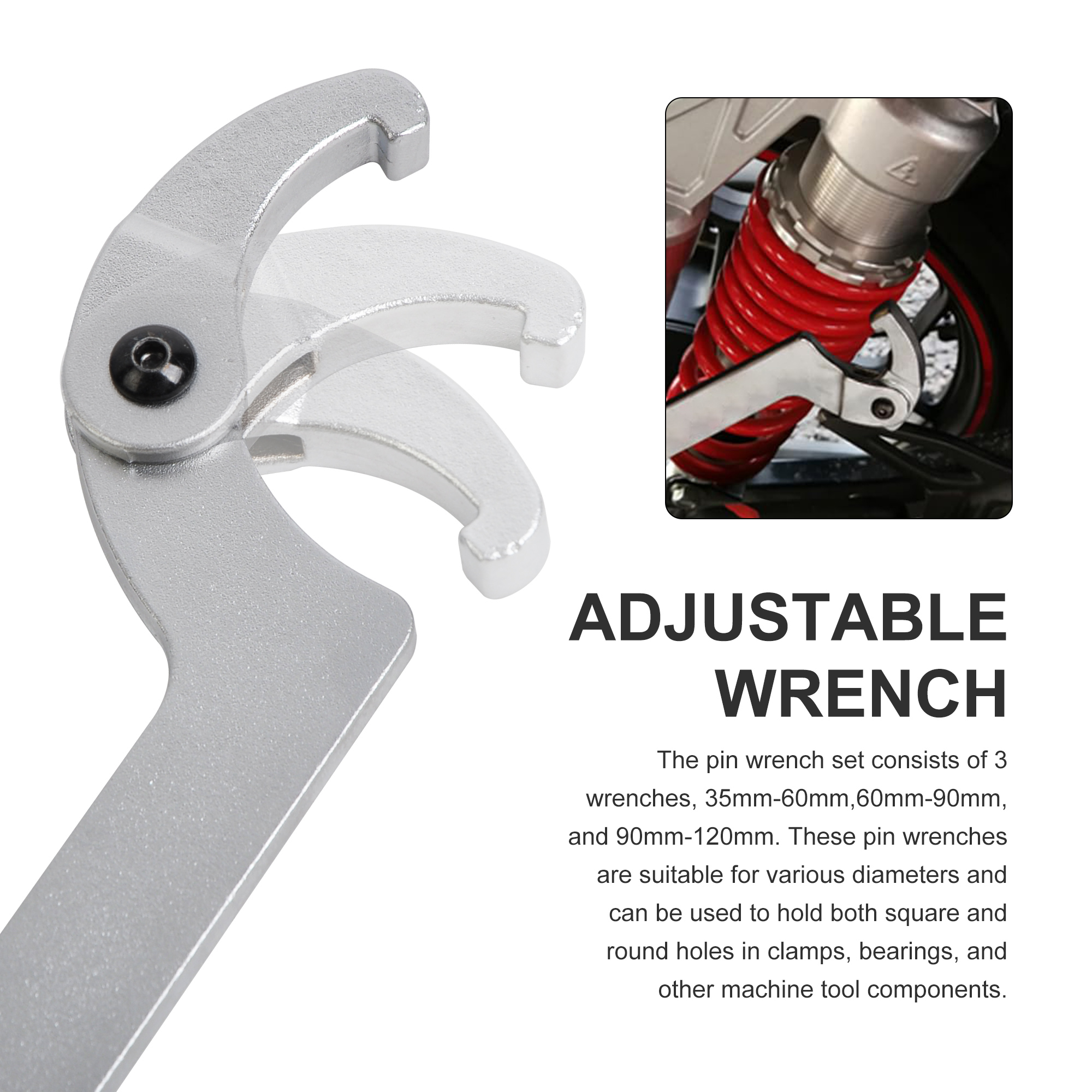 8PCS Hook Wrench Set, 35 - 120 mm