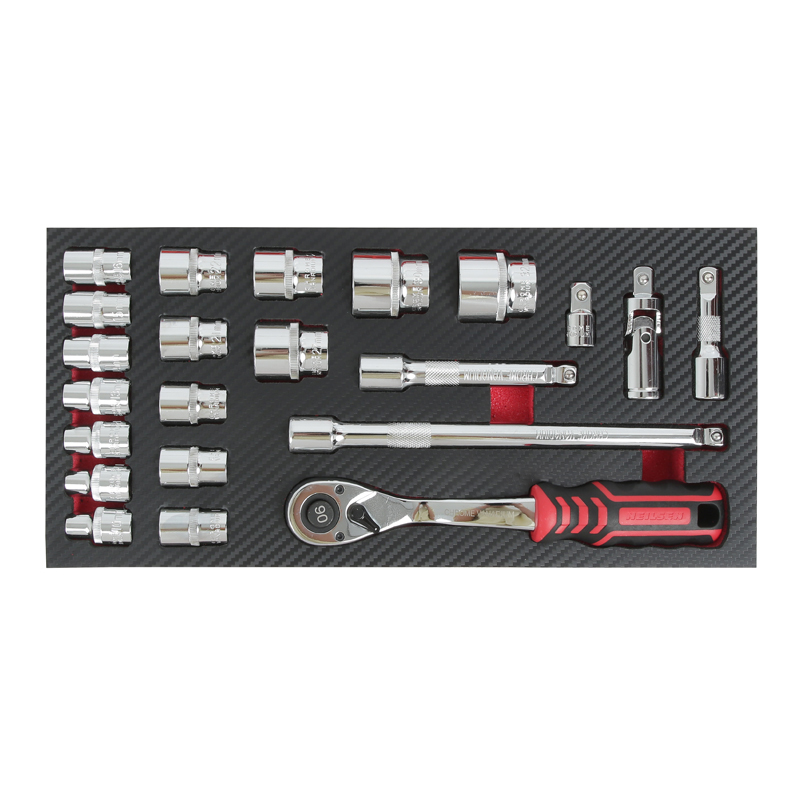 Socket Set with Tool Tray 1/2" Sq Drive 22pc